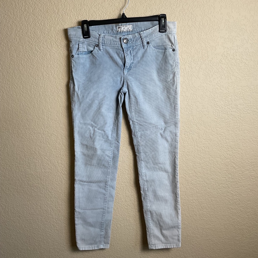 Free People Womens 25 Light Blue/Gray Corduroy Low Rise Straight Leg Wash‎ out